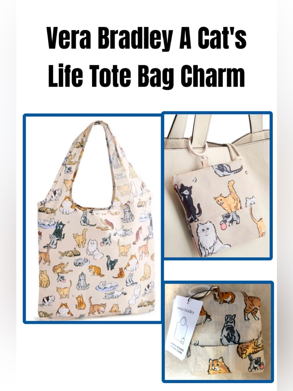 Vera Bradley A Cat's Life Tote Bag Charm
